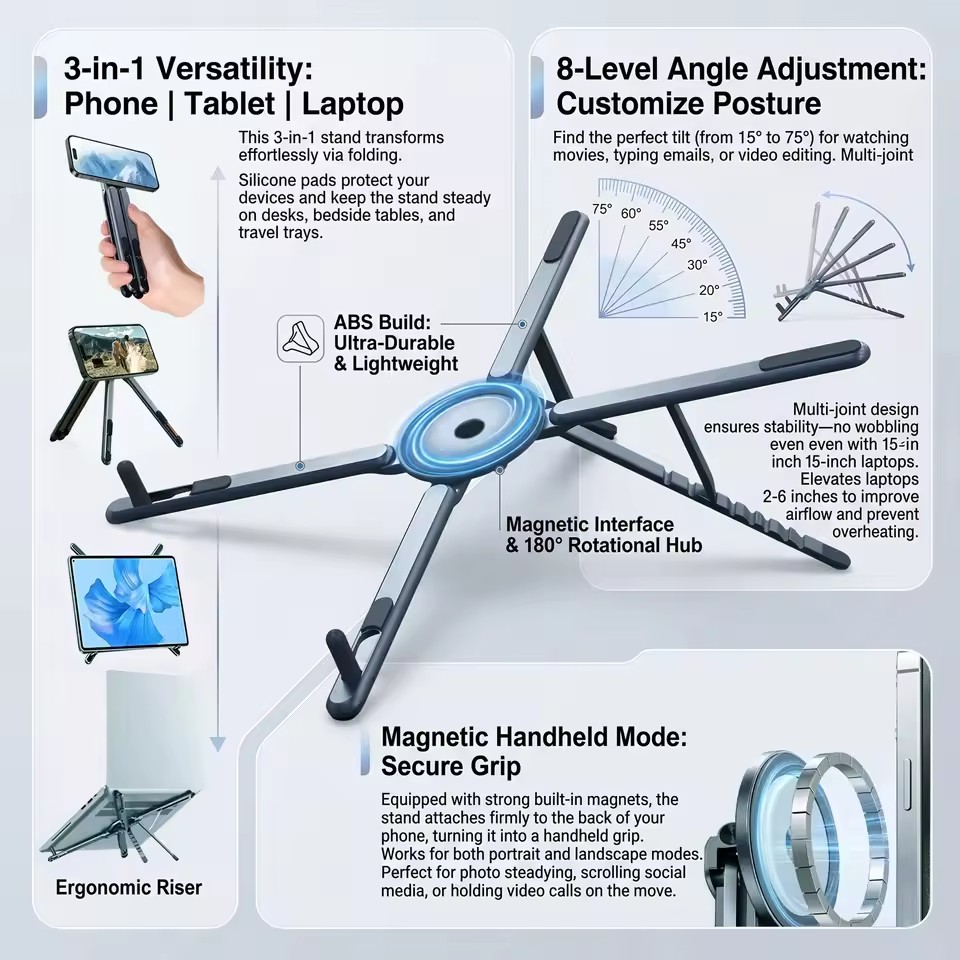 Laptop Tablet Accessories - 휴대용 자석식 휴대폰 거치대 & 셀카봉