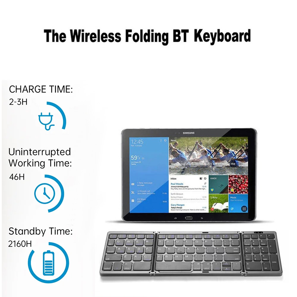 삼중 접이식 블루투스 키보드 휴대용 미니 키보드 충전식 - Android Tablet Gaming Accessories 리뷰 및 가격