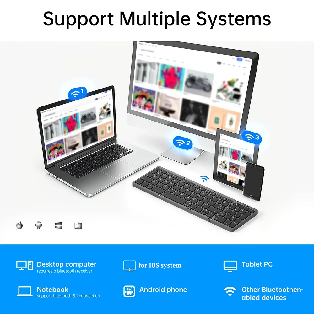 삼중 접이식 블루투스 키보드 휴대용 미니 키보드 충전식 - Android Tablet Gaming Accessories 리뷰 및 가격