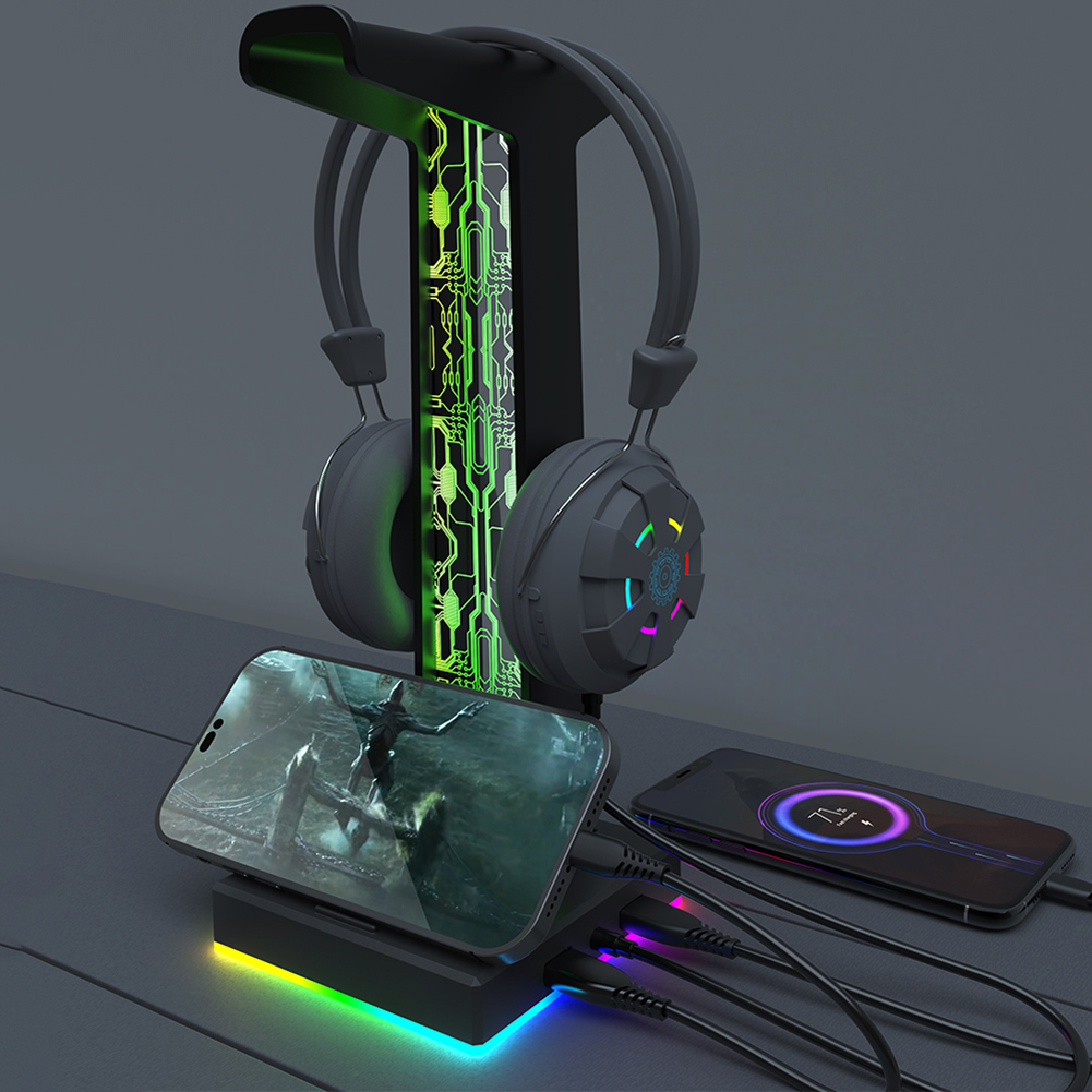 게이머 PC용 RGB 게이밍 헤드폰 스탠드, 듀얼 US - Tablet Accessories Aesthetic 리뷰 및 가격
